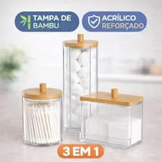 Organizador Acrílico Pote Com Tampa De Bambu Porta Algodao Cotonete Armazenamento de Joias