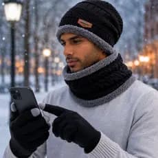 Kit Inverno Touca Gorro Forrado Cachecol Peluciada Luva Touch Térmica Frio Extremo Pelinhos Conforto Unissex