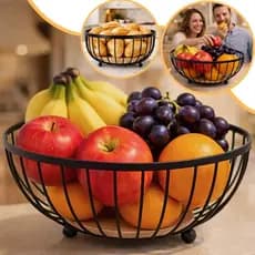 Fruteira Cesto de Mesa Aramada Organizador Decorativa Para Frutas Alimentos Cozinha Moderna Base Madeira Removível