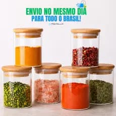 Potes de Vidro 200ml Com Tampa Bambu Hermético Vedação Porta Temperos Grãos Café Cozinha Organizada Á Prova de Odores