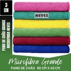 Kit C/ 3 - Pano De Chão Microfibra Gigante 60x40cm - Neves - Multiuso - Limpeza Geral - Multicores