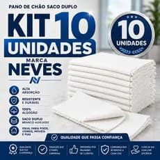 Kit Com 10 Pano De Chão Grande Branco 45x70 Cm Branco Neves Duplo 70 Gramas Saco Alvejado Grande
