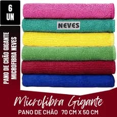 Kit C/ 6 - Pano De Chão Microfibra Gigante 50x70cm - Neves - Multiuso - Limpeza Geral - Multicores