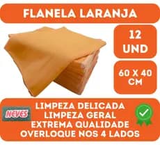 Flanela Laranja 40x60 Para Limpeza Geral - 12 Unidade