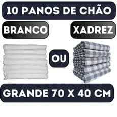 Kit c/ 10 Panos de Chão Grande 70x40cm - Saco Duplo Xadrez Azul Alvejado ou Branco Alvejado - Neves