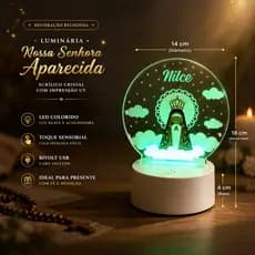 Luminaria mesa  Nossa Senhora Aparecida LED acrílico decoração religiosa presente Dia das Mães