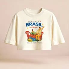 Cropped Oversized Zeca Pagodinho Puro Suco do Brasil Off White Algodão 100% Fio 30.1 Max Tee