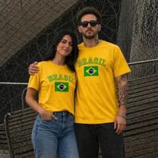 Kit 2 Camisetas Camisa Casal Premium BásicaMasculina Feminina Brasil Seleção Brasileira Copa Algodão envio imediato