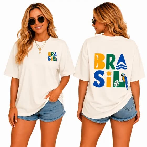 Camiseta Feminina Oversized Brasil Estonada Streetwear Unissex Manga Larga Camiseta Premium