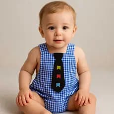 Body Bebê Menino Xadrez Festa Junina Romper Camisa São João Festa Junina Mesversario Com Gravata