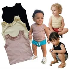 Kit 3 Camiseta Infantil Neutra Regata de Bebê Menino Menina 100% Algodão Minimalista