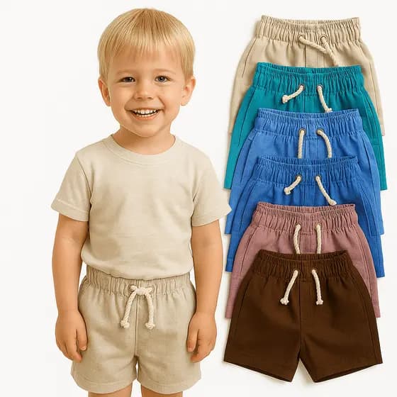 Kit Short Infantil Mauricinho em Linho Masculino Bebê Menino 100% Algodão Verão