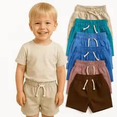 Kit Short Infantil Mauricinho em Linho Masculino Bebê Menino 100% Algodão Verão