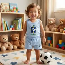 Conjunto Brasil Infantil Bebe Camiseta Regata e Shorts menino menina unissex algodão