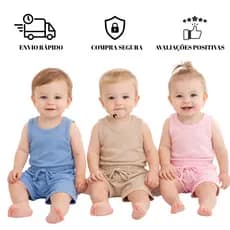 Kit 4 Peças de Roupas Bebê 2 Conjuntos Menino Menina Infantil Liso Verão Algodão