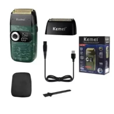 Barbeador Elétrico Kemei 5W Recarregável USB Verde Militar KM-2027