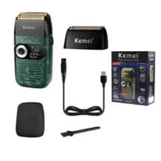Barbeador Elétrico Kemei 5W Recarregável USB Verde Militar KM-2027