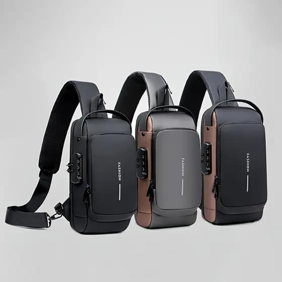 Mochila Masculina Transversal impermeável Com cadeado Senha Anti-Roubo Carregamento USB