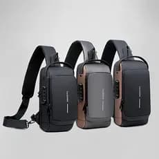 Mochila Masculina Transversal impermeável Com cadeado Senha Anti-Roubo Carregamento USB