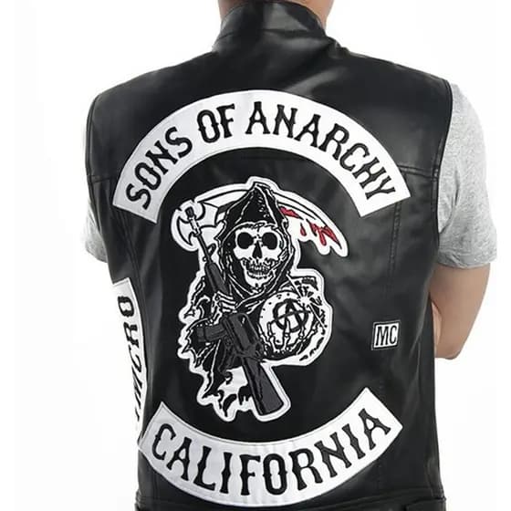 Colete De Couro Com Gola De Motocicleta punk Anarquista Filho
