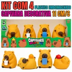 Kit 4 Capivaras Decorativas 11cm – Plástico Emborrachado e Detalhes Fofos