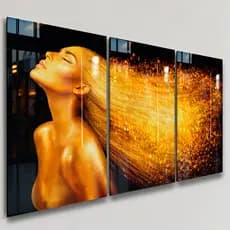 Quadros Decorativos 3 Peças Mulher Cabelo Loiro Dourado Salão Cabeleireira Casa Sala Quarto Decoração Parede