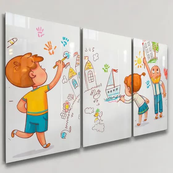 Quadros Decorativos 3 Peças Crianças Aquarela Colorido Pincel Infantil Casa Sala Quarto Decoração Parede