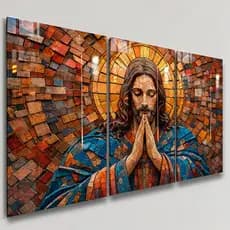 Quadros Decorativos 3 Peças Jesus Cristo Orando Oração Eterna Colorido Vitral Casa Sala Quarto Decoração Parede