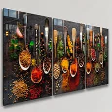 Quadros Decorativos 3 Peças Colheres de Temperos Cozinha Culinária Casa Sala Quarto Decoração Parede