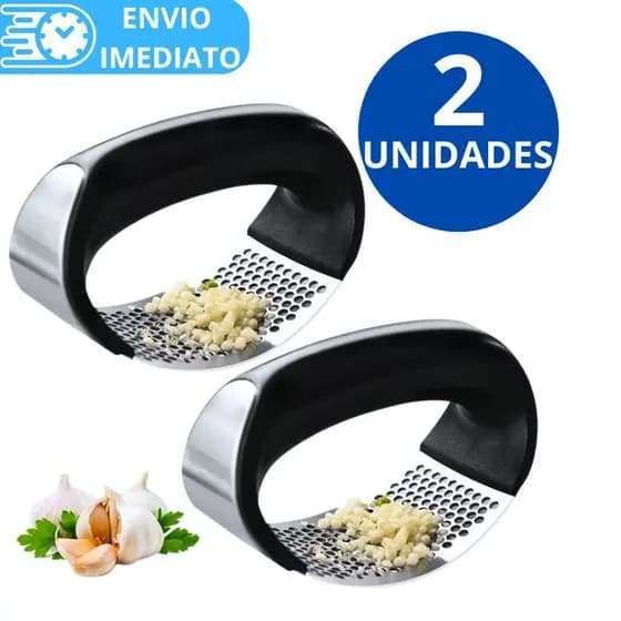 KIT 2 Triturador Amassador de Alho Batata Legume Aço Inox Manual Prático Multiuso Universal Cabo Preto Resistente