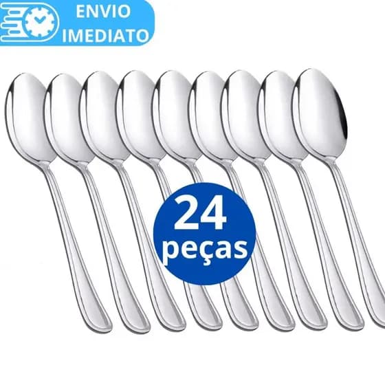 KIT 24 Colher de Mesa Talher Aço Inox GRANDE Luxo Sopa Arroz Para Casa Cozinha Bar Restaurante Buffet Faqueiro