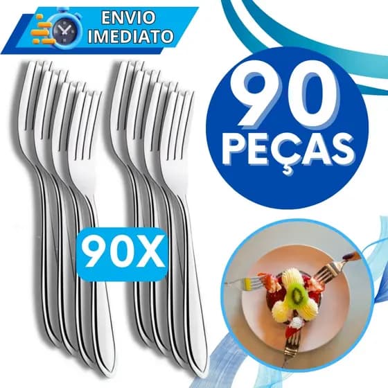 KIT Conjunto 90 Garfo Para Sobremesas Talher Aço Inox Luxo Reutilizável Faqueiro Para Casa Restaurante Buffet Bar Doces