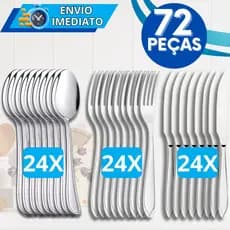 Conjunto Jogo de Talheres 72 Peças Aço Inox 24 Facas 24 Garfos 24 Colheres de Mesa Para Casa Cozinha Restaurante Buffet
