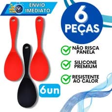 KIT Jogo 6 Colher de Servir em Silicone Premium Utensilio de Cozinha Resistente Não Risca Panela para Casa Restaurante