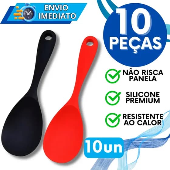 KIT Jogo 10 Colher de Servir em Silicone Premium Utensilio de Cozinha Resistente Não Risca Panela para Casa Restaurante