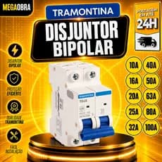 Disjuntor Bipolar DIN Curva C 3kA 10 A a 63 A Tramontina Original