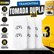 Kit 03 Tomada Dupla 20A Tramontina Linha Aria 4x2 Modular Duas Tomadas Pino Grosso