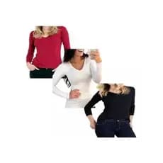 Kit Com 3 Blusinha Manga Longa Babylook Comprida Viscolycra