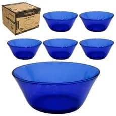 Jogo de Tigela de Vidro Redonda Pacifico Azul com 6 peças 650ML 16,5CM