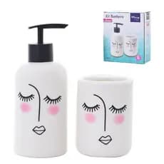 Jogo para Banheiro de Porcelana Redondo Faces Rosa com 2 peças 320ml