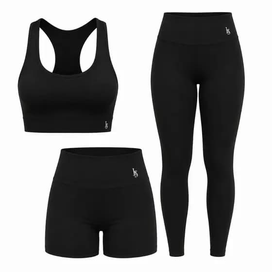 Kit Feminino Suplex  Tope Tipo nadador sem bojo, Calça legging cintura alta e Shorts de cintura alta