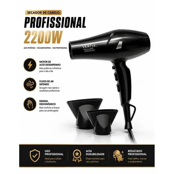 Secador Allure Vertix 2200W Secagem Rápida Profissional 220V
