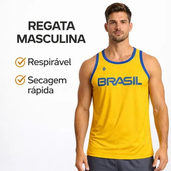 Regata Brasil Masculina Torcida Jogo Futebol Academia Leve Confortável