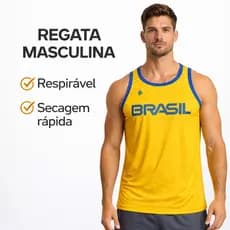 Regata Brasil Masculina Torcida Jogo Futebol Academia Leve Confortável