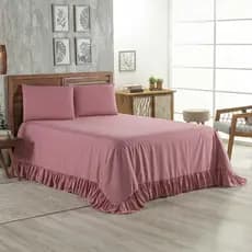 Colcha 400 Fios com Babado Casal Queen King + 2 Porta Travesseiros Cobre Leito Luxo Macio