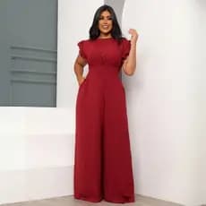 Macacão Feminino Longo Plus Size Babado  Cintura Marcada  Elegância Conforto