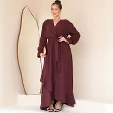 Vestido Feminino Longo Madrinha Festa Elegante Solto Duna Estiloso Manga Longa Cintura Amarração