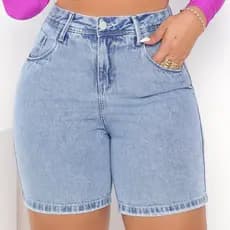 Bermuda Feminina Mom Jeans Levanta Bumbum Cintura Alta