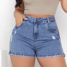 Short Mom Jeans Feminino Cintura Alta Lavagem Clara Puídos Destroyed