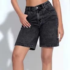 Bermuda Jeans Feminina Cintura Alta Levanta Bumbum Preta Básica